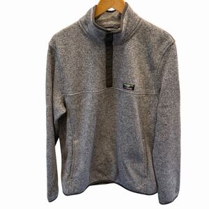 LL Bean Sweater Mens Large Gray 1/4 Snap Pullover Outdoor Fleece Slightly Fitted